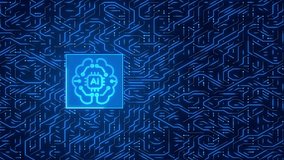 Artificial Intelligence AI Brain Icon on Blue Digital Circuit Board Background - Futuristic Technology Concept - Powered by Shutterstock - Get 15% off with code: PIKWIZARD15