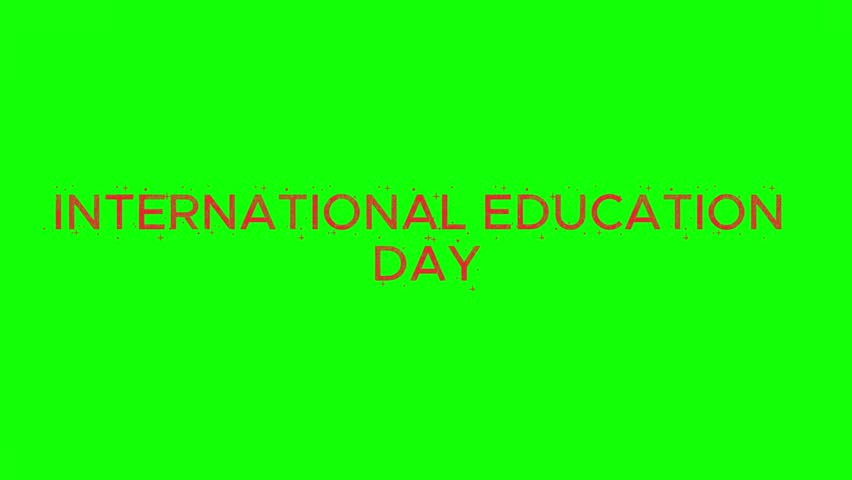 Animated "International Education Day" text in a bold red font, featuring a clean kinetic typography style on a green screen chroma key background, perfect for educational content, holiday announcements, and social media overlays.
