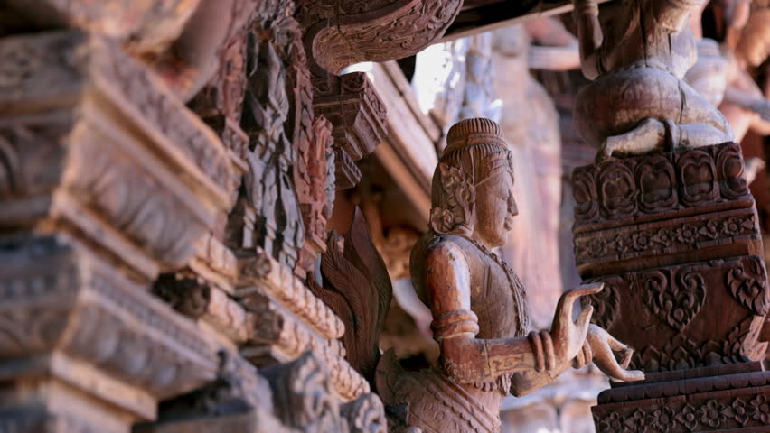 Move past exterior Wood Carving at Sanctuary of Truth