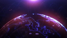 A glowing, futuristic digital globe with blue and purple data points and light trails symbolizing global connectivity and advanced technology - Powered by Shutterstock - Get 15% off with code: PIKWIZARD15