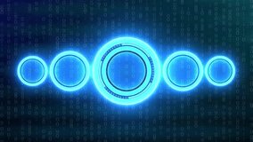 Digital interface with glowing blue icons for gaming business and technology on a binary code background - Powered by Shutterstock - Get 15% off with code: PIKWIZARD15