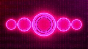 Digital interface with glowing pink icons for gaming business and technology on a binary code background - Powered by Shutterstock - Get 15% off with code: PIKWIZARD15
