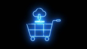 A glowing blue outline shows a shopping cart under a cloud with a downward arrow labeled DOWNLOAD - Powered by Shutterstock - Get 15% off with code: PIKWIZARD15