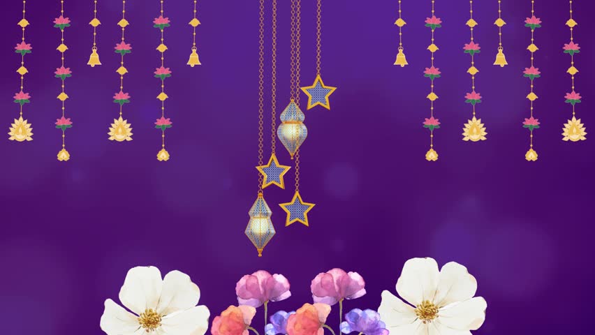 Elegant Ramadan and Islamic Celebration Background with Lanterns, Stars, and Floral Decorations