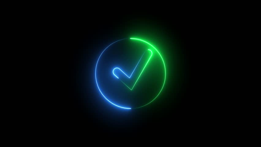 Neon Green and Blue Glowing Checkmark in Dark Background