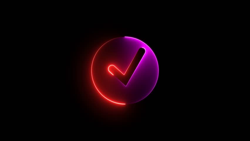 Neon Purple and Red Glowing Checkmark in Dark Background