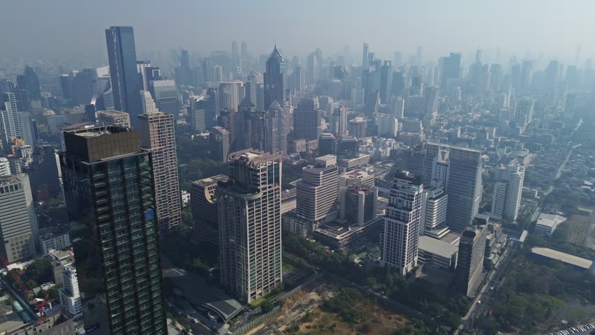 Aerial high view of skyscrapers in Bangkok city, Thailand, 4k