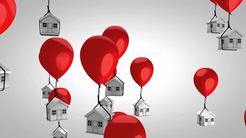 Housing price balloon concept animation. With alpha matte.