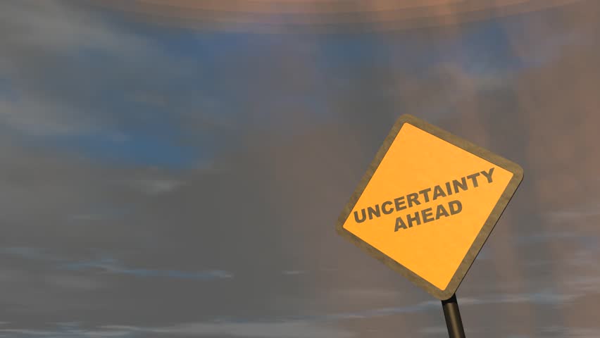 Uncertainty Ahead road signboard concept animation.