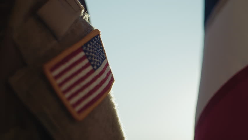 American Flag Patch on Right Shoulder of a Soldier for Memorial Day Celebration