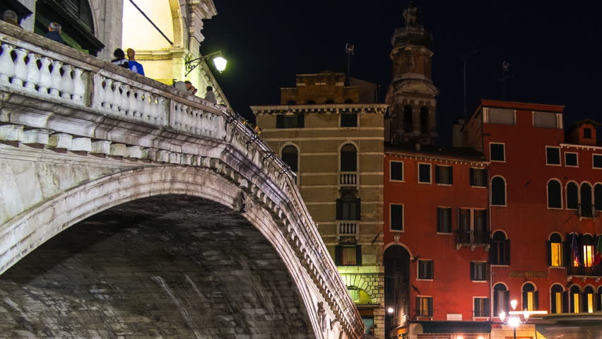 Rialto bridge in Venice at night, Italy