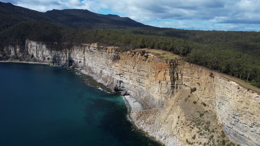 Fossil Bay And Cliffs, Maria Island, Tasmania, Australia - Drone Shot