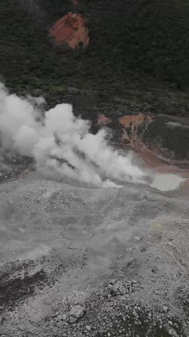 Vertical Aerial Panorama of Active Volcano Mount Kirishima, Smoke Rise Kyushu Mountains