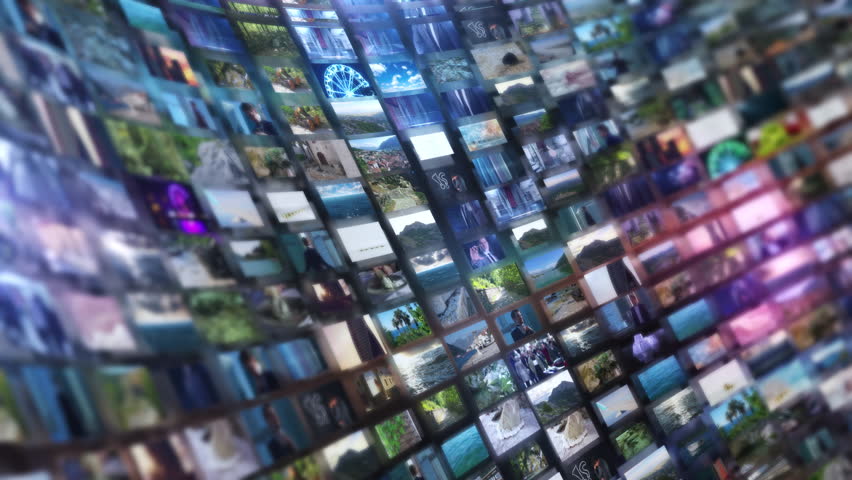 Multimedia screens displaying diverse content, illustrating global streaming and digital media distribution
