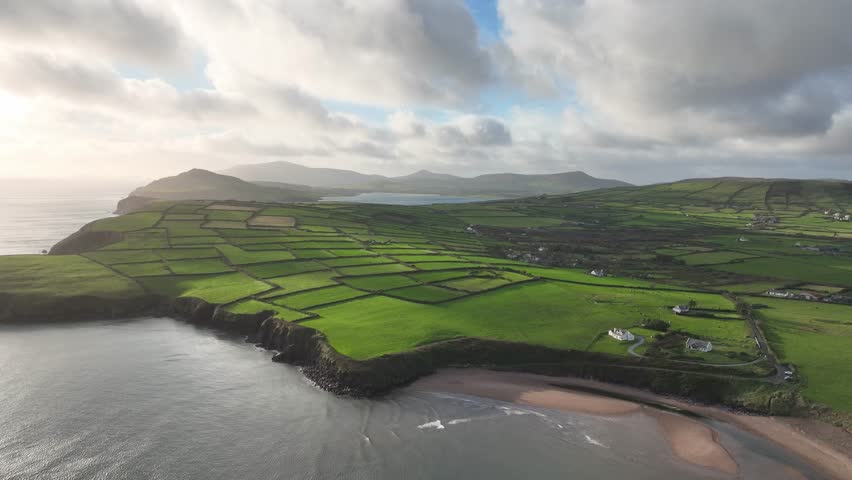 Epic Irish Landscapes Dingle Peninsula from above Kenmare Bay patchwork of farmland