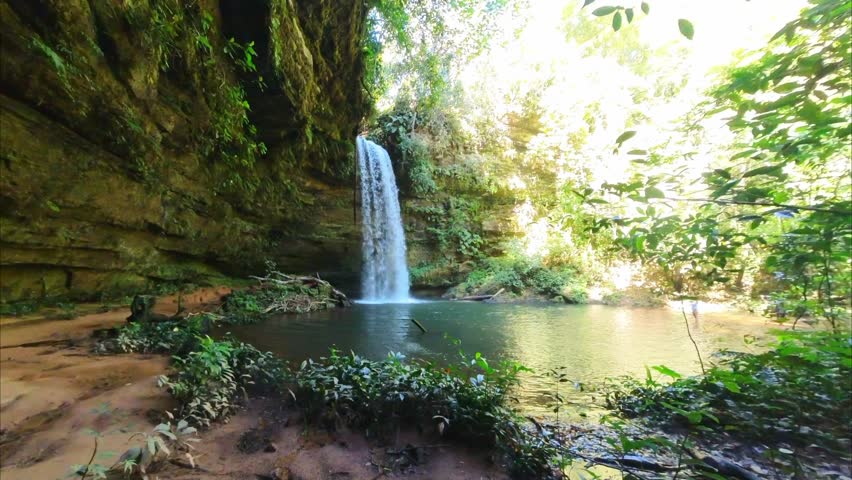 Empty Natural Swimming Pool and Waterfall in Jalapão State Park