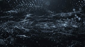 Abstract flowing wave of glowing particles forms a dynamic digital landscape on a dark background, symbolizing data streams, technology, and motion. seamless loop	 - Powered by Shutterstock - Get 15% off with code: PIKWIZARD15