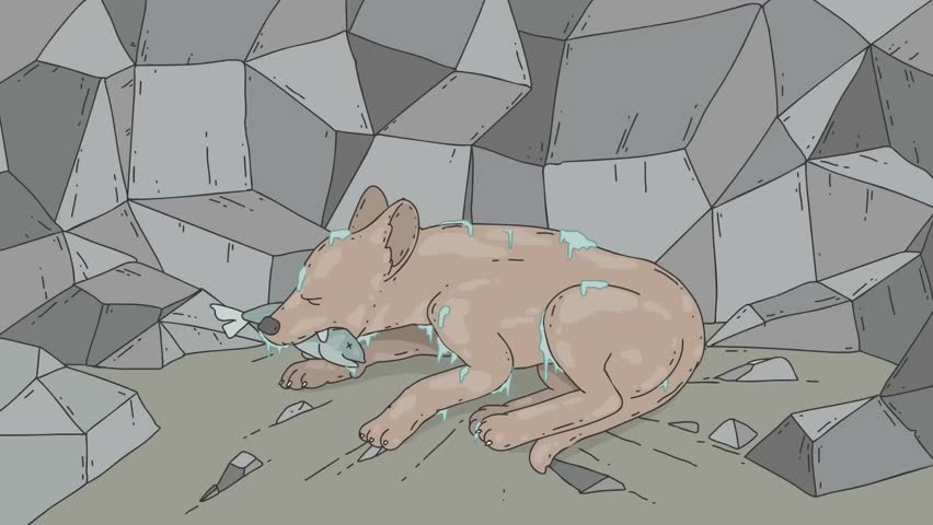 Injured Animal Lying Among Rocks