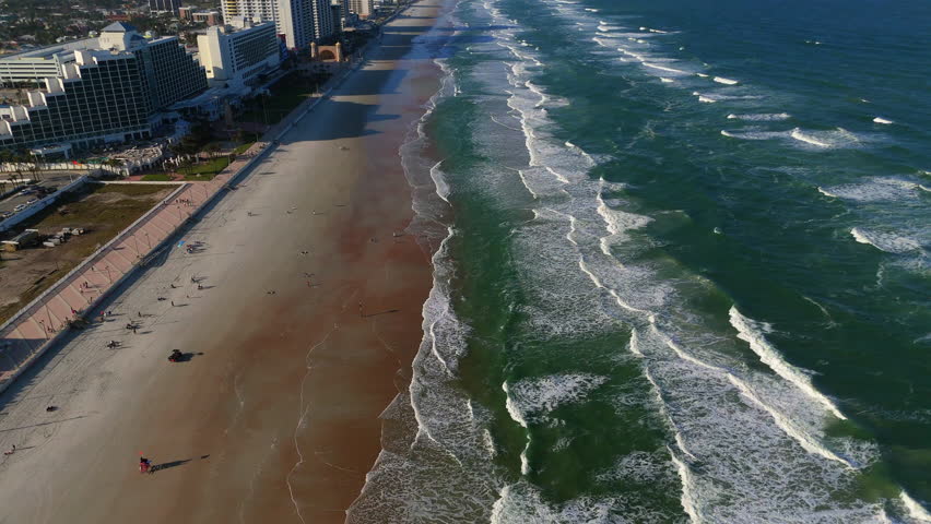 Aerial view of Daytona Beach Florida coastline and city skyline