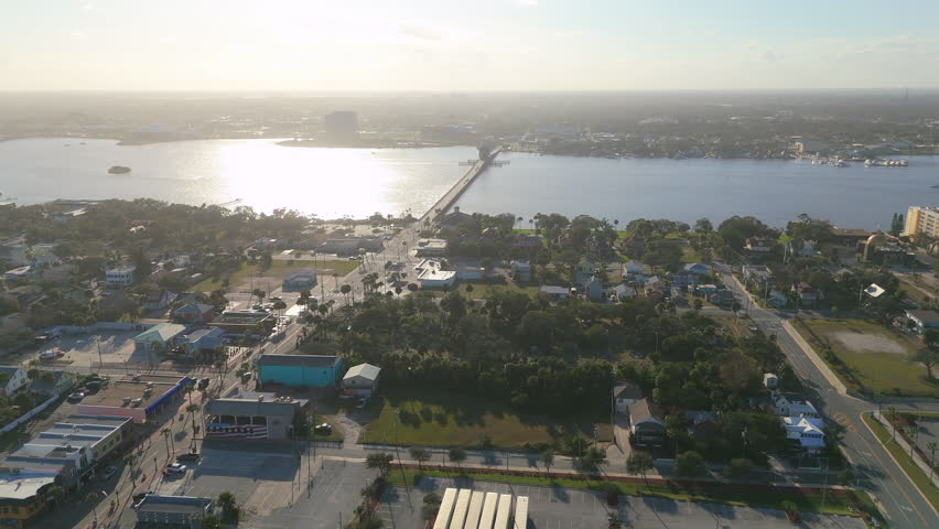 Aerial drone view of Daytona Beach Florida residential area and river
