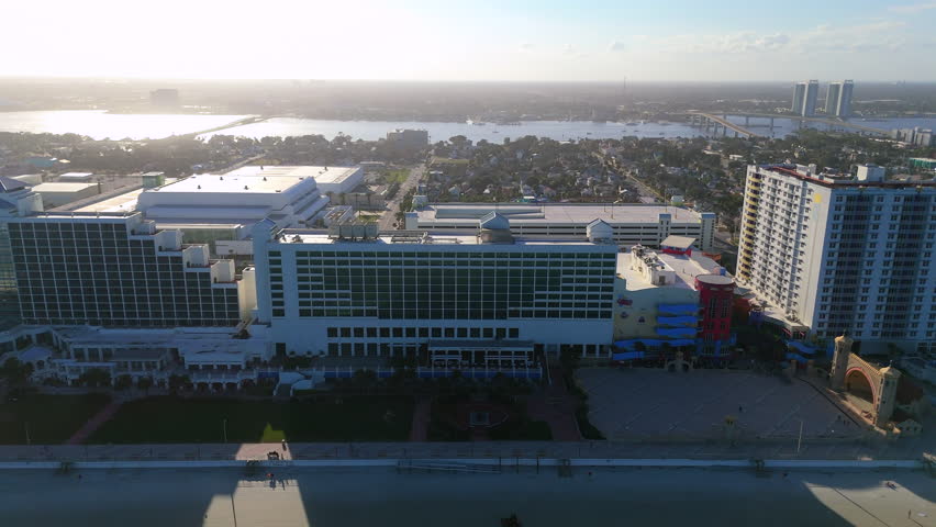 Aerial view of Daytona Beach Florida beachfront urban district