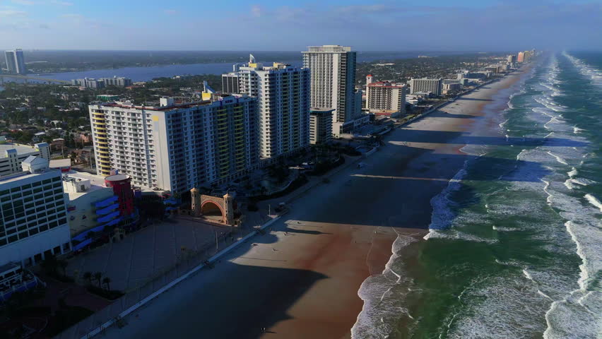 Aerial view of Daytona Beach Florida high rise beachfront city