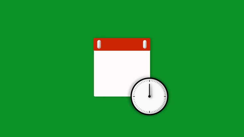 May month 9 date animation. Calendar and clock icon concept, on green background stunning 4k animation.