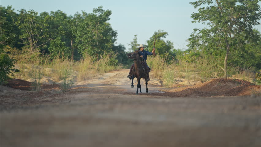 A cowboy on a rearing horse holding a revolver, capturing a classic and dramatic Wild West moment