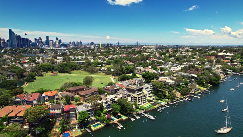 Sydney Skyline Overview, Aerial Shot Highlighting Upscale Residences And Vibrant Waterfront Life