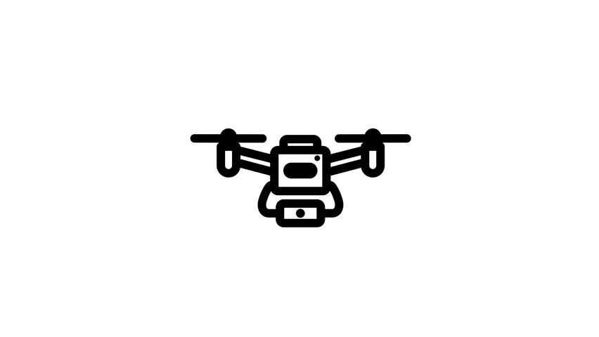 A simple, looping animation of a drone icon. Black line art on a white background, perfect for technology, surveillance, or delivery concepts.