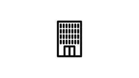 A simple black line icon of a multi-story building with an animated glitch effect on the windows, isolated on a clean white background. Seamless loop animation. - Powered by Shutterstock - Get 15% off with code: PIKWIZARD15