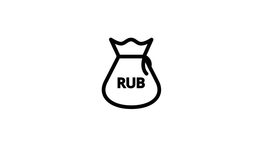 A minimalist animated line icon of a money bag with the Russian Ruble currency symbol. Ideal for financial, business, and economic themed projects on a white background.