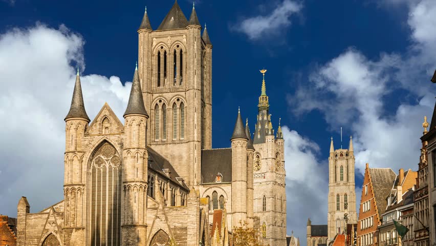 Architecture of Ghent city center. Ghent is a city and a municipality located in the Flemish region of Belgium, capital and largest city of the East Flanders province