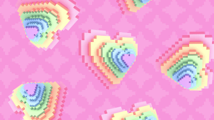 Abstract voxel rainbow heart pattern motion graphics. (loop)