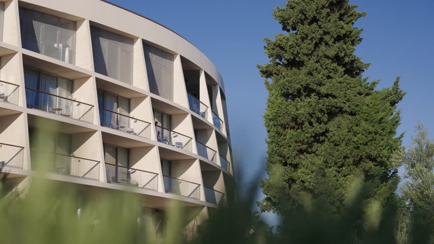 Multi-story hotel building in Croatia, motion view