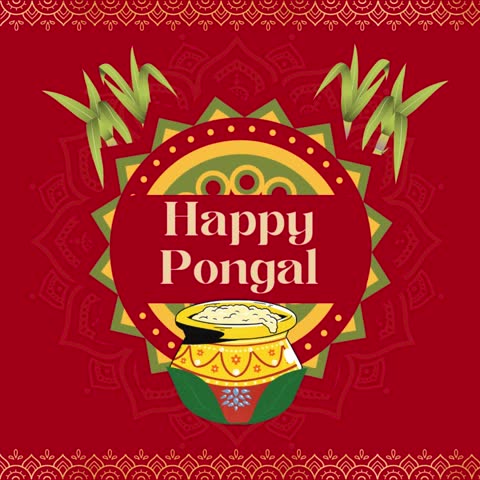 Happy Pongal Red and Gold Pongal Festive Traditional Greeting Video