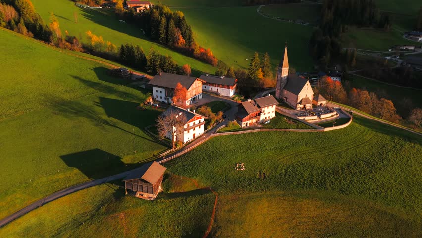 Val di Funes and village Santa Maddalena. Dolomites, Italy