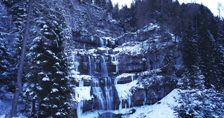Winter landscape on the Dolomite waterfalls