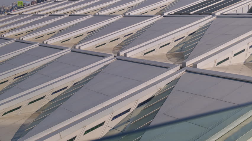Clerestory of The Bibliotheca Alexandrina. Triangle-shaped translucent structures of Library of Alexandria, major library and cultural center on the Mediterranean shore in Alexandria, Egypt