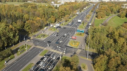 Aerial Retreat City Intersection Surrounded by Autumn