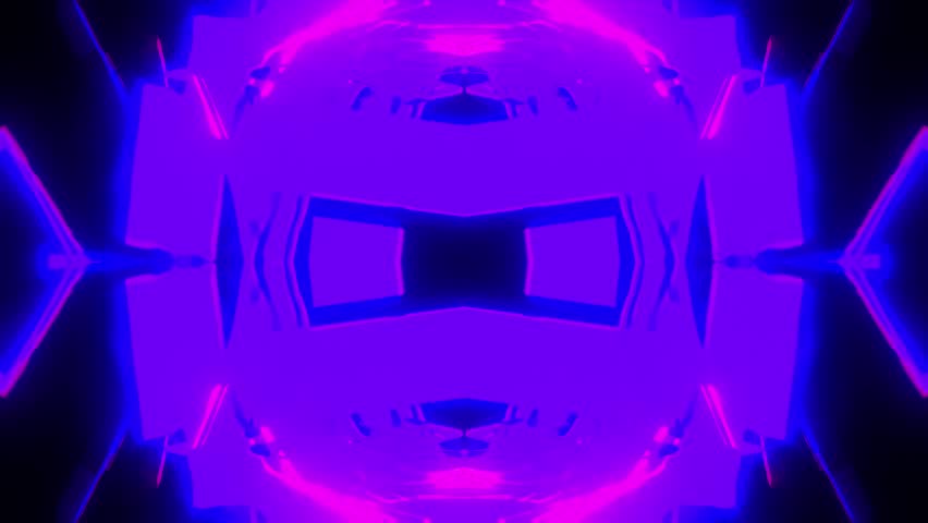 Structure magenta pink luminous symmetry shows mirrored rectangular light blocks bright center glow dark background repeating geometry strong contrast clear central axis suited for continuous playback vj loop.