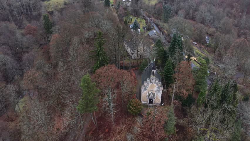 Medieval Catholic Church in Cold Landscape
