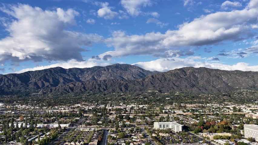 Aerial footage of the majestic San Gabriel Mountains in Duarte California USA