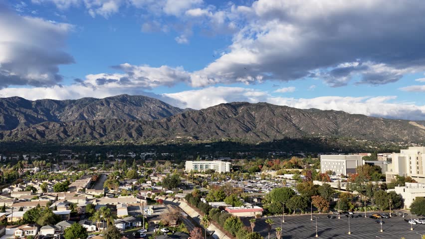 Aerial footage of the majestic San Gabriel Mountains in Duarte California USA