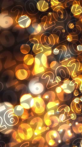 Vertical 4K video. Loop animation with outline, fill bold wave number 2026 moves diagonally gold bokeh lights background for Happy New Year event. Screensaver for social media. Christmas celebrations