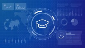 Graduation cap icon animation symbolizing online education and digital learning on a technological data - Powered by Shutterstock - Get 15% off with code: PIKWIZARD15