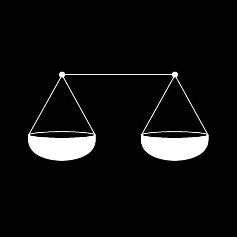 A clean balance scale animation designed as a graphic overlay for video content. This animation features two distinct movements: the scale first tilts slowly to the left to indicate heavier weight, then shifts faster to the right to represent a change in balance. Rendered with white graphics on a transparent background and including an alpha channel, this asset is ideal for illustrating comparison, decision making, fairness, pros and cons, evaluation, or change of priorities in videos, presentations, and explainer content.