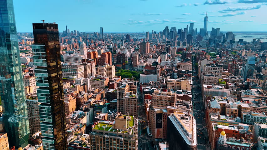 Amazing scenery of New York cityscape in Manhattan. Aerial perspective on the Fifth Avenue and gorgeous downtown.