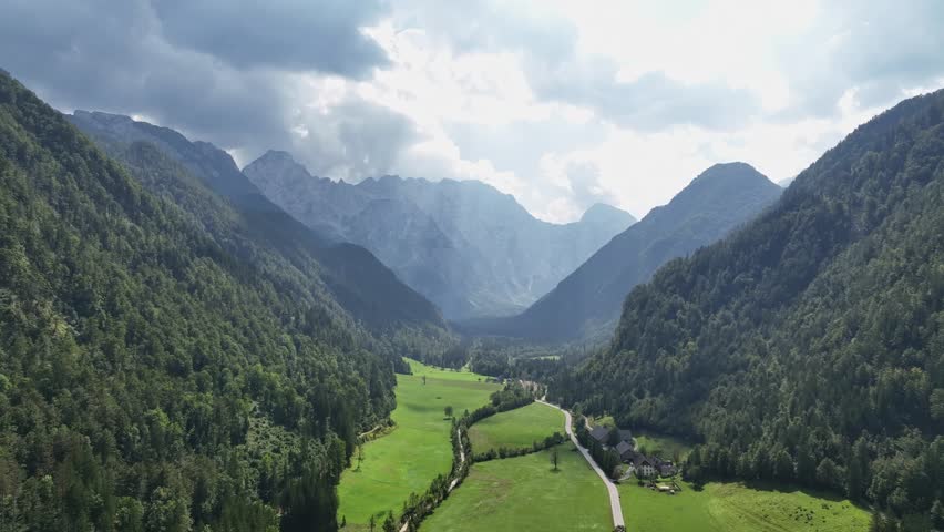 View on mountains by Logar Valley in the slovenian Alps