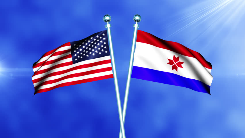 USA and Mordovia Flag Waving On Pole Loop
